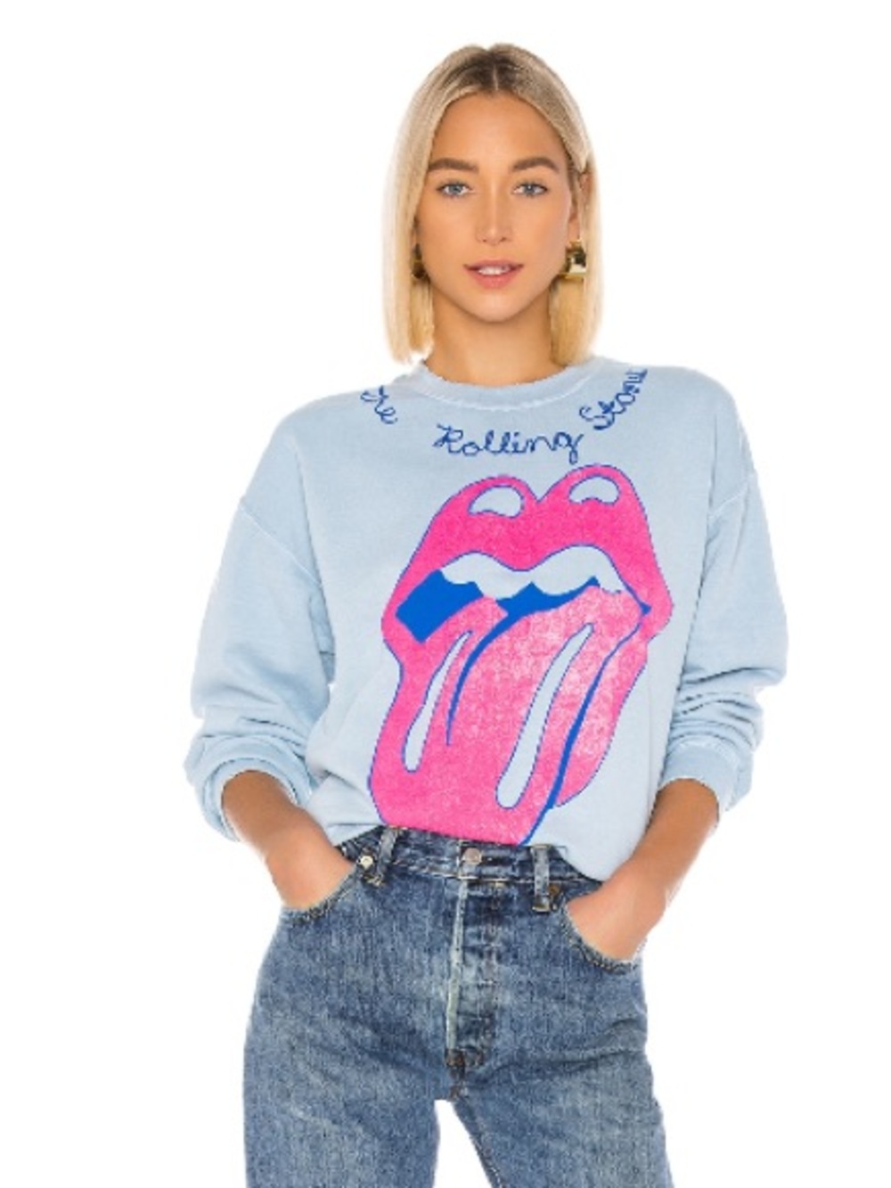 Madeworn The Rolling Stones Chainstitch Sweatshirt in Blue Haze Size Medium